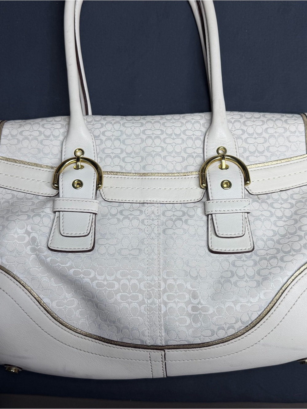 Vintage Coach Flap Satchel Cream Signature C Canvas/Leather with Matching Wallet - Picture 12 of 16